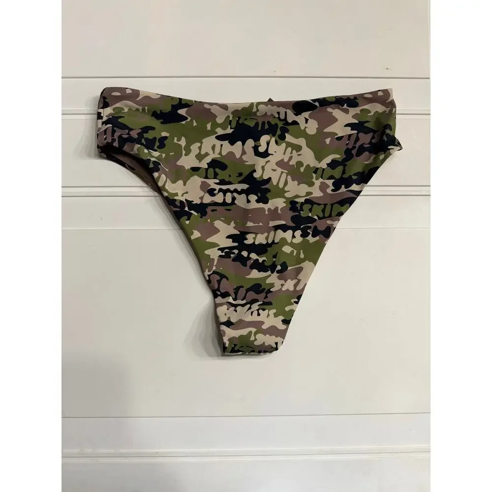 Skims NWT Women Sz M Logo Camo Camouflage Recycled Swim Mid Waist Bikini Bottoms